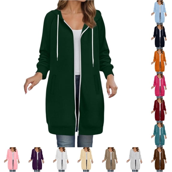 Daznico Women Longline Zip Up Hoodie Jacket Raglan Long Sleeve Side Pockets Loose Fall Winter Soft Lightweight Open Front Hooded Cardigan Sweatshirt,XL