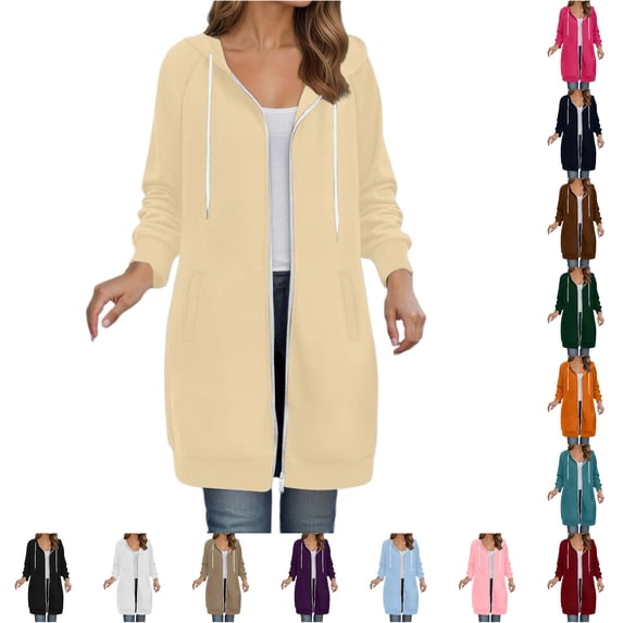 Daznico Women Longline Zip Up Hoodie Jacket Raglan Long Sleeve Side Pockets Loose Fall Winter Soft Lightweight Open Front Hooded Cardigan Sweatshirt,XL