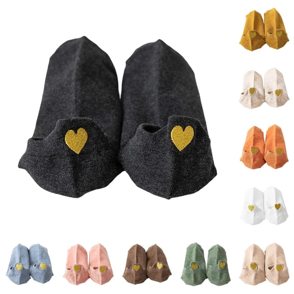 Daznico Women Low Cut Ankle Socks Heart Embroidery Heel Pull Tab Soft Breathable Stretch Japanese Style Cute Casual Footwear for Summer Daily Matching