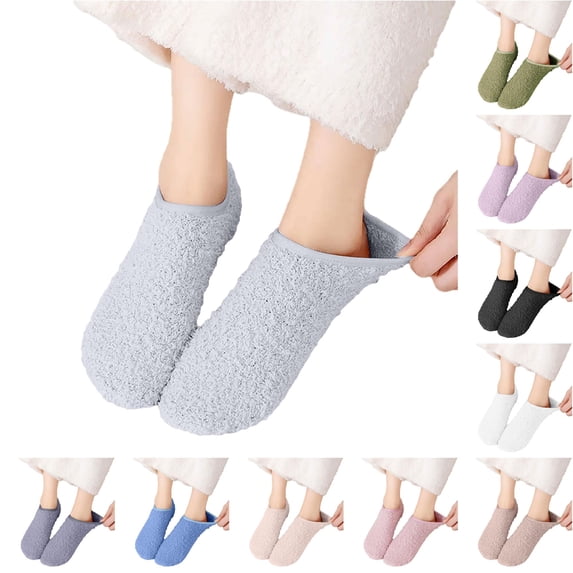 Daznico Women Low Cut On Fuzzy Slipper Socks Plush Lined Elastic Thermal Non Cozy Booties for Winter Indoor Floor Sleeping Loungewear