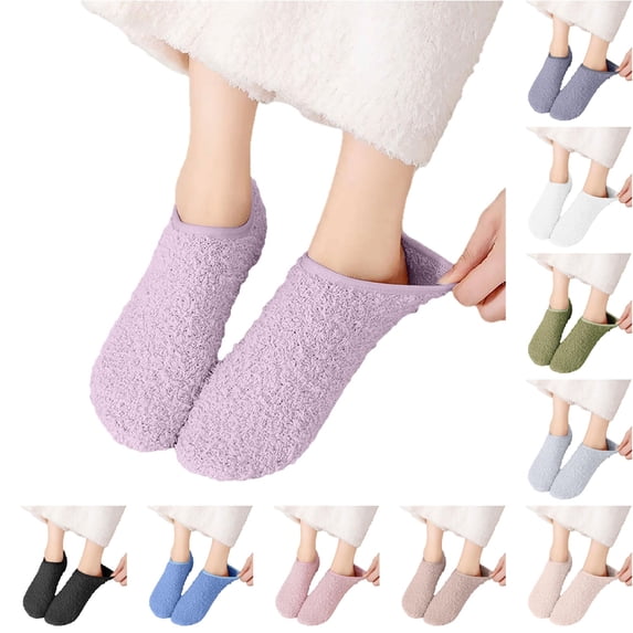 Daznico Women Low Cut On Fuzzy Slipper Socks Plush Lined Elastic Thermal Non Cozy Booties for Winter Indoor Floor Sleeping Loungewear