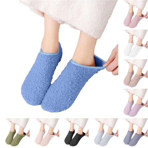 Daznico Women Low Cut On Fuzzy Slipper Socks Plush Lined Elastic Thermal Non Cozy Booties for Winter Indoor Floor Sleeping Loungewear
