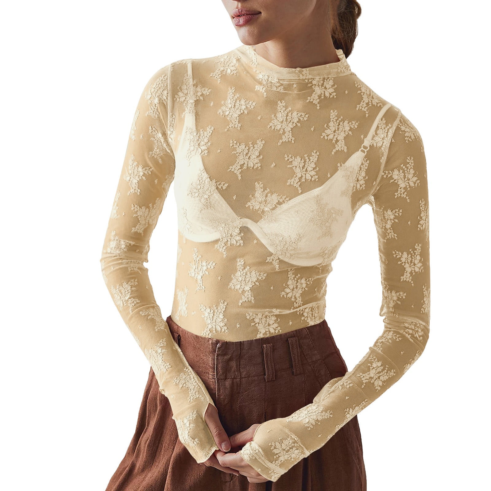 Mesh See-Through Long Sleeve Shirt main image 1