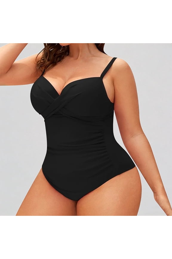 Women Plus Size Solid Color Bikini Ruched Detail Underwire Removable Padded Cups,3XL