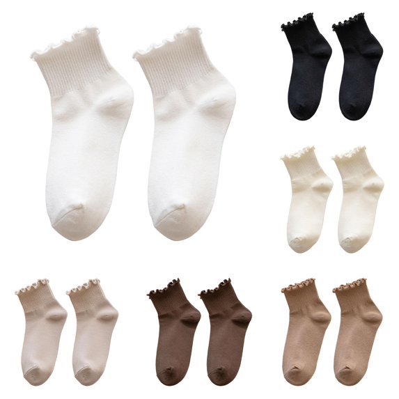 Daznico Women Ruffle Edge Ribbed Crew Socks Lightweight Soft Breathable Stretch Knit for Summer Casual Comfort Mid Calf Hosiery