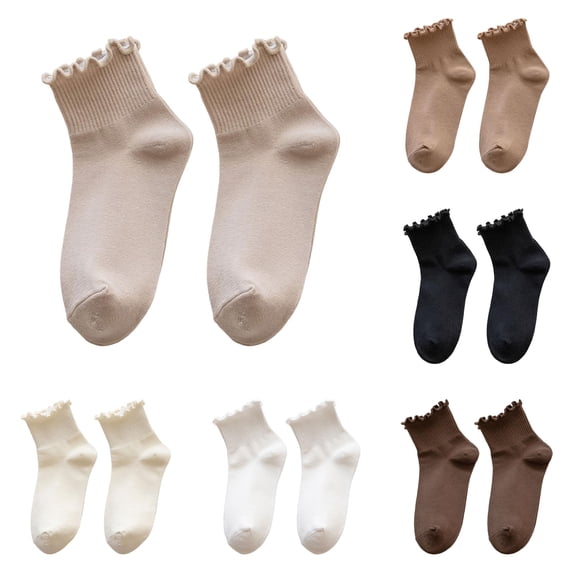 Daznico Women Ruffle Edge Ribbed Crew Socks Lightweight Soft Breathable Stretch Knit for Summer Casual Comfort Mid Calf Hosiery