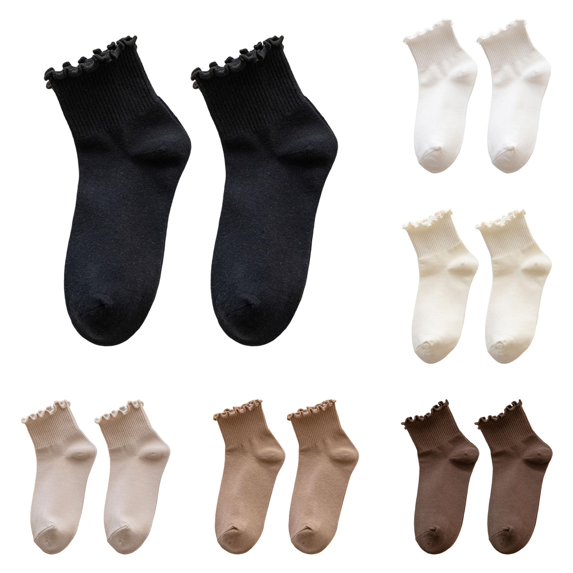 Daznico Women Ruffle Edge Ribbed Crew Socks Lightweight Soft Breathable Stretch Knit for Summer Casual Comfort Mid Calf Hosiery