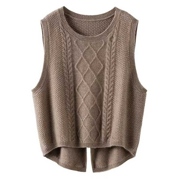 Daznico Women Sweater Vest Casual Loose Short Split Knit Vest,Size L