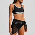 thumbnail image 1 of Daznico Women's 3-Piece Sporty Bikini Set, Contrast Trim Racerback Top with Mesh Sarong Cover Up,S, 1 of 7