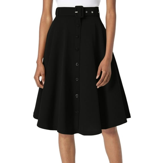 Daznico Women's A-Line Flared Midi Skirt, Vintage High Waisted Button-Down Swing Skirt with Pockets and Belt,Size S