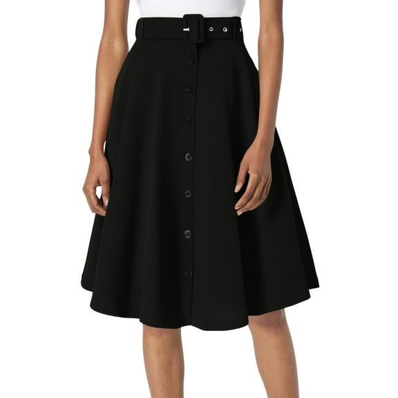 Daznico Women's A-Line Flared Midi Skirt, Vintage High Waisted Button-Down Swing Skirt with Pockets and Belt,Size XXL