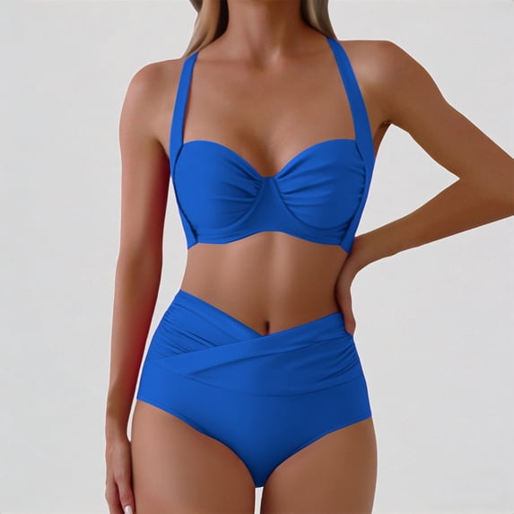 Daznico Women's Bikini Set, Underwire Twist Front Top with Wrap High Waist Bottoms,M
