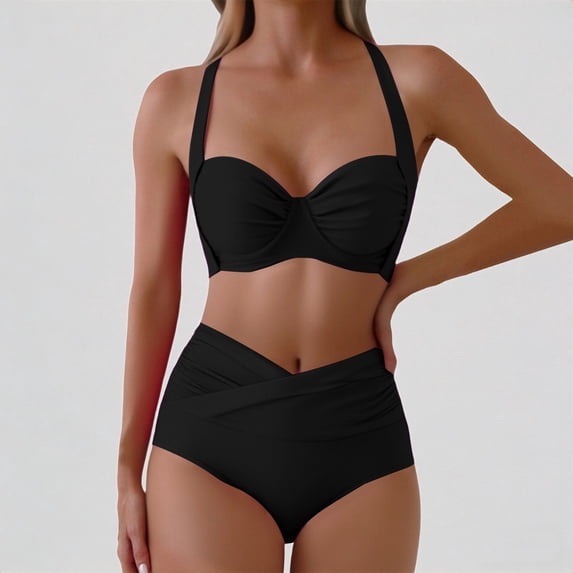 Daznico Women's Bikini Set, Underwire Twist Front Top with Wrap High Waist Bottoms,XL