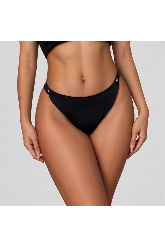 Women's Black Low-Rise Thong Swim Bottoms, Seamless Bikini Briefs,S