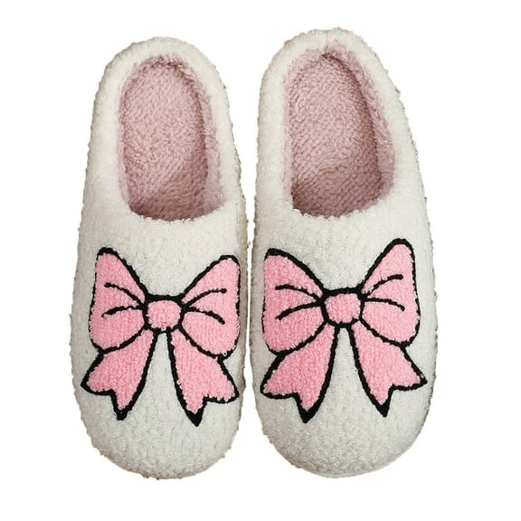 Daznico Women's Bow Slippers - Plush Non- Winter Indoor House Shoes for Cozy Home Comfort,Color:Pink,Size:6
