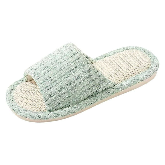 Daznico Women's Breathable Linen Slippers Indoor/Outdoor Non- Comfortable Flat House Shoes for Home Casual Wear,Color:Light Green,Size:8.5