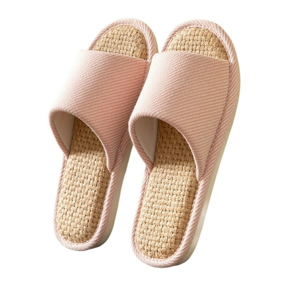 Daznico Women's Breathable Linen Slippers Non- Indoor House Shoes Lightweight Comfortable for Women & Men Year-Round Home Use,Color:Pink,Size:7