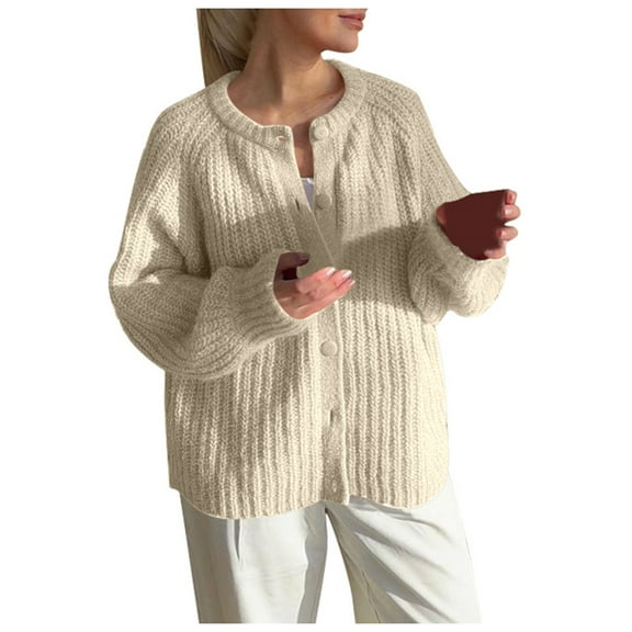 Daznico Women's Cardigan Sweater Loose Long Sleeve Open Front Knit Coat,Size XL