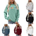 thumbnail image 1 of Daznico Women's Classic Ribbed Crew Neck Pullover Sweatshirt Multi Pattern Heart Graphic Drop Shoulder Long Sleeve Soft Loose Top for Daily,XXL, 1 of 4