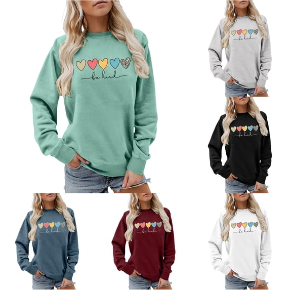 Daznico Women's Classic Ribbed Crew Neck Pullover Sweatshirt Multi Pattern Heart Graphic Drop Shoulder Long Sleeve Soft Loose Top for Daily,XXL