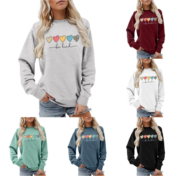 Daznico Women's Classic Ribbed Crew Neck Pullover Sweatshirt Multi Pattern Heart Graphic Drop Shoulder Long Sleeve Soft Loose Top for Daily,XXL