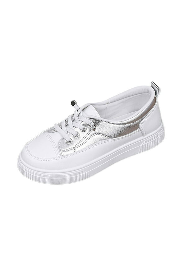 Women's Classic White Leather Flats - Comfortable -On Casual Shoes for Work & Everyday Wear,Color:Silver,Size:6