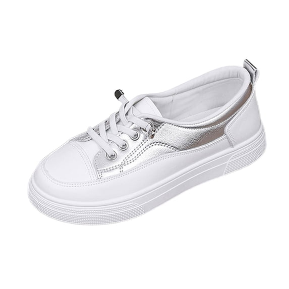 Daznico Women's Classic White Leather Flats - Comfortable -On Casual Shoes for Work & Everyday Wear,Color:Silver,Size:6
