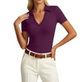 thumbnail image 1 of Daznico Women's Collared V Neck Ribbed Knit Polo Shirt Short Sleeve Casual Fitted Solid Tops,M, 1 of 4