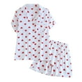 thumbnail image 1 of Daznico Women's Cotton Gauze Pajama Set, Heart Print Short Sleeve Button-Up Top & Shorts, Breathable Summer Sleepwear,L, 1 of 9