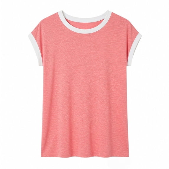 Daznico Women's Crew Neck Ringer Short Sleeve T Shirt Casual Summer White Trim Tops,S