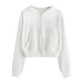 thumbnail image 1 of Daznico Women's Cropped Zip Up Hoodie Casual Long Sleeve Pullover Sweatshirt with Pockets,Zip Up Hoodie Women,Zip Up Sweatshirt Women,Color: White Size: XL, 1 of 6