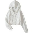 thumbnail image 1 of Daznico Women's Cropped Zip Hoodie - Long Sleeve Drawstring with Pocket, Solid Color Streetwear Pullover,Zip Up Hoodie Women,Zip Up Sweatshirt Women,Color: White Size: S, 1 of 3