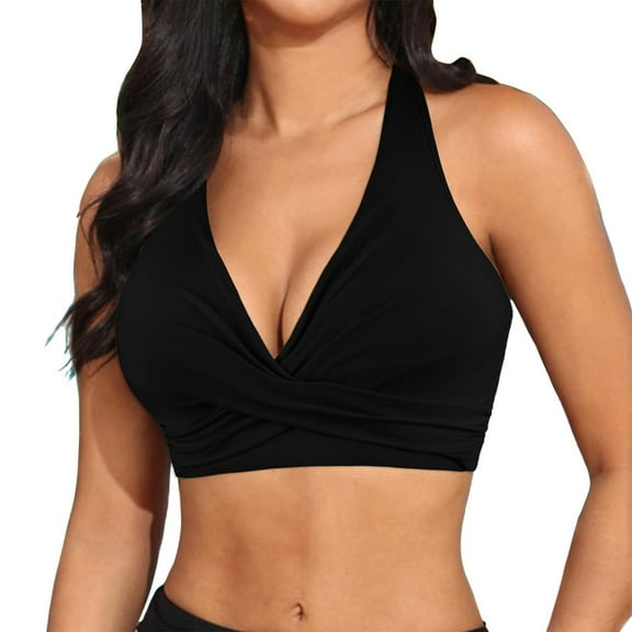 Daznico Women's Cross Front Bikini Top - Underwire Push Up Swimwear with Full Coverage, Elastic Tie Back for Beach,Size M