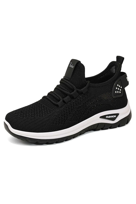 Women's Everyday Lace-Up Sneakers - Breathable Mesh Walking Shoes with Cushioned Flat Sole for Spring/Summer,Color:Black,Size:7.5