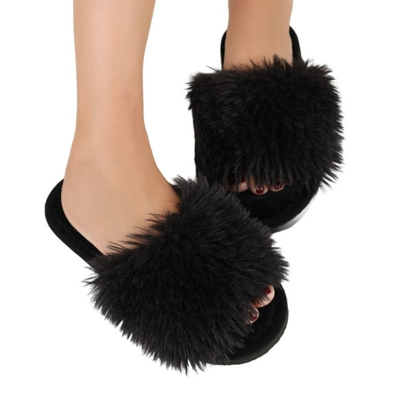 Daznico Women's Winter Slippers Open-Toe Plush House Shoes Non- Indoor Comfortable for Home Warmth,Color:Black,Size:37