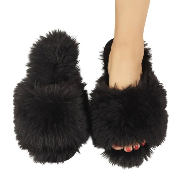 Daznico Women's Winter Slippers Open-Toe Plush House Shoes Non- Indoor Comfortable for Home Warmth,Color:Black,Size:37