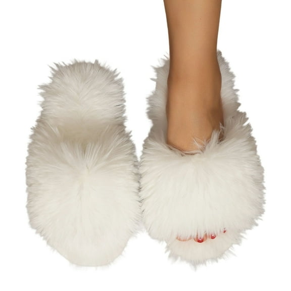 Daznico Women's Winter Slippers Open-Toe Plush House Shoes Non- Indoor Comfortable for Home Warmth,Color:White,Size:37