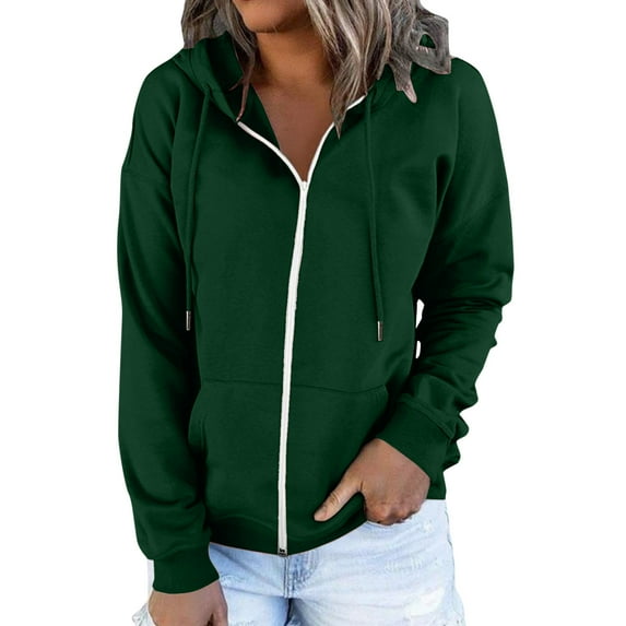 Daznico Women's Zip-Up Hoodie Casual Long Sleeve Pullover with Pockets & Drawstring,Zip Up Hoodie Women,Zip Up Sweatshirt Women,Color: Green Size: S