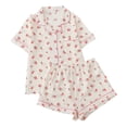 thumbnail image 1 of Daznico Women's Floral Print Pajama Set, Short Sleeve Button Front Top & Shorts with Pockets, Comfortable Sleepwear Loungewear,XL, 1 of 5