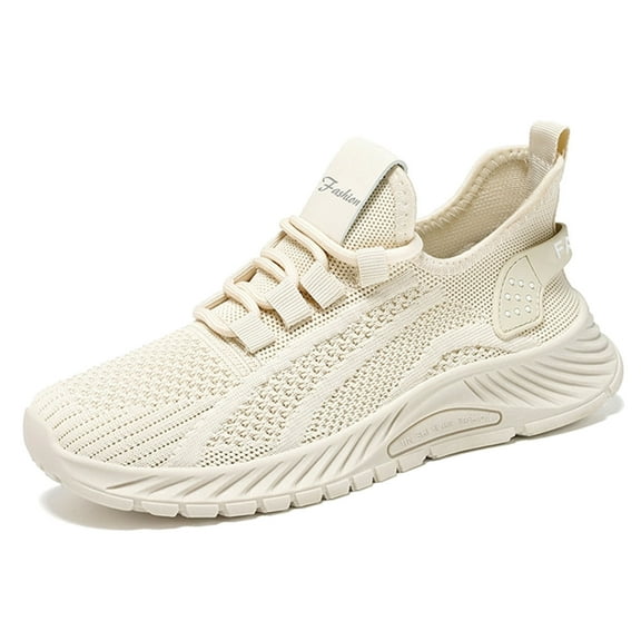 Daznico Women's Fly Weave Running Shoes - Breathable Mesh Platform Sneakers for Casual Wear,Color:Beige,Size:6.5