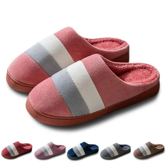 Daznico Women's Furry Slippers - Non- Winter Home Shoes with Striped Print, Cozy Plush Comfort & Thick Sole,Color:Pink,Size:8.5