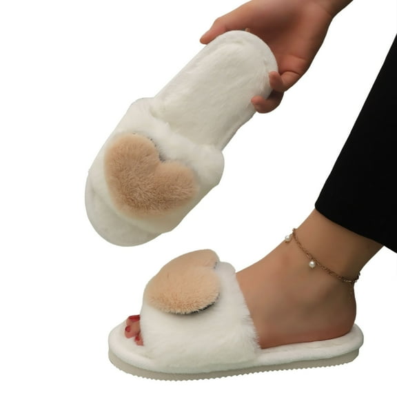 Daznico Women's Fuzzy Open-Toe Slippers Non- Indoor House Shoes Soft Plush Comfortable for Home Relaxation,Color:Beige,Size:37