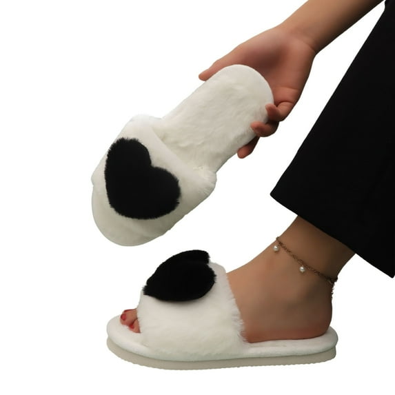 Daznico Women's Fuzzy Open-Toe Slippers Non- Indoor House Shoes Soft Plush Comfortable for Home Relaxation,Color:Black,Size:41