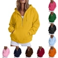 thumbnail image 1 of Daznico Women's Half Zip Hoodie Sweatshirt Oversized Long Sleeve with Kangaroo Pocket Soft Lightweight Athleisure Top for Wear,L, 1 of 4