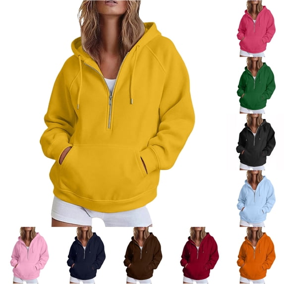 Daznico Women's Half Zip Hoodie Sweatshirt Oversized Long Sleeve with Kangaroo Pocket Soft Lightweight Athleisure Top for Wear,L