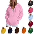 thumbnail image 1 of Daznico Women's Half Zip Hoodie Sweatshirt Oversized Long Sleeve with Kangaroo Pocket Soft Lightweight Athleisure Top for Wear,S, 1 of 4