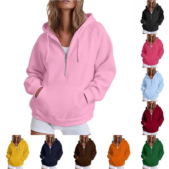Daznico Women's Half Zip Hoodie Sweatshirt Oversized Long Sleeve with Kangaroo Pocket Soft Lightweight Athleisure Top for Wear,S