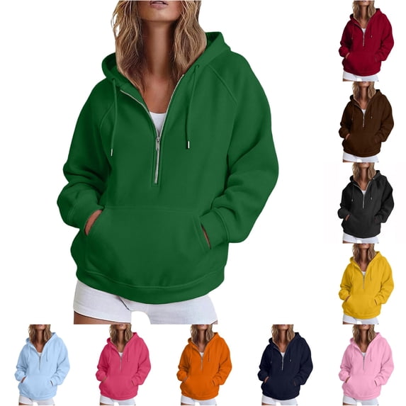 Daznico Women's Half Zip Hoodie Sweatshirt Oversized Long Sleeve with Kangaroo Pocket Soft Lightweight Athleisure Top for Wear,XL