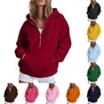 thumbnail image 1 of Daznico Women's Half Zip Hoodie Sweatshirt Oversized Long Sleeve with Kangaroo Pocket Soft Lightweight Athleisure Top for Wear,XL, 1 of 4