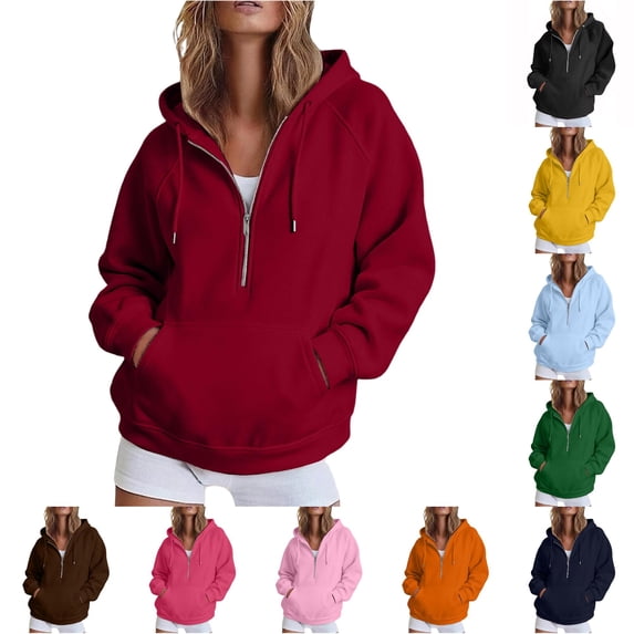 Daznico Women's Half Zip Hoodie Sweatshirt Oversized Long Sleeve with Kangaroo Pocket Soft Lightweight Athleisure Top for Wear,XL